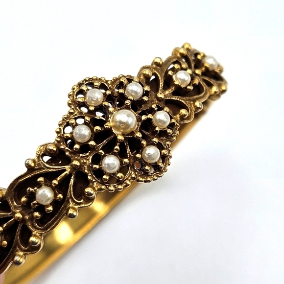 VINTAGE Seed Peal Gold Plated Ornate Bangle Bracelet Victorian Style - Picture 6 of 6